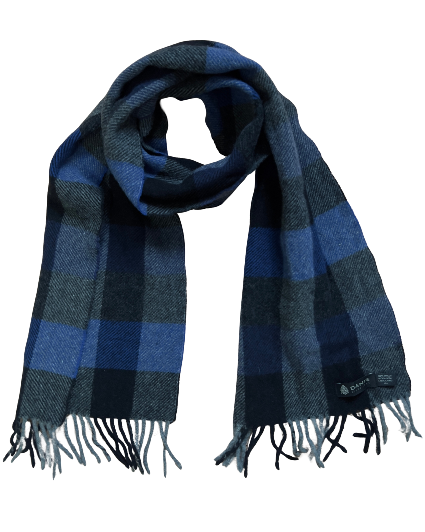 DANTE Premium Wollschal – Blau Kariert